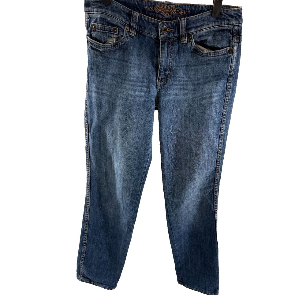 Esprit Womens Straight Leg Jeans Medium Wash Embroidered Pockets 30x31